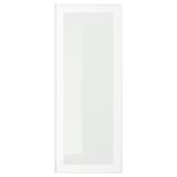 En vit HEJSTA vitrinskåpsdörr med en modern, minimalistisk design med integrerat handtag och inramade kanter.