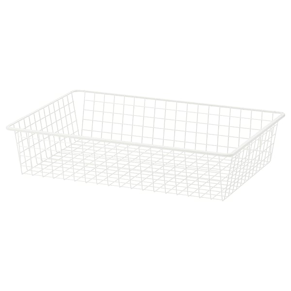Vit trådnät HJÄLPA korg, rektangulär, med rutnätsdesign.