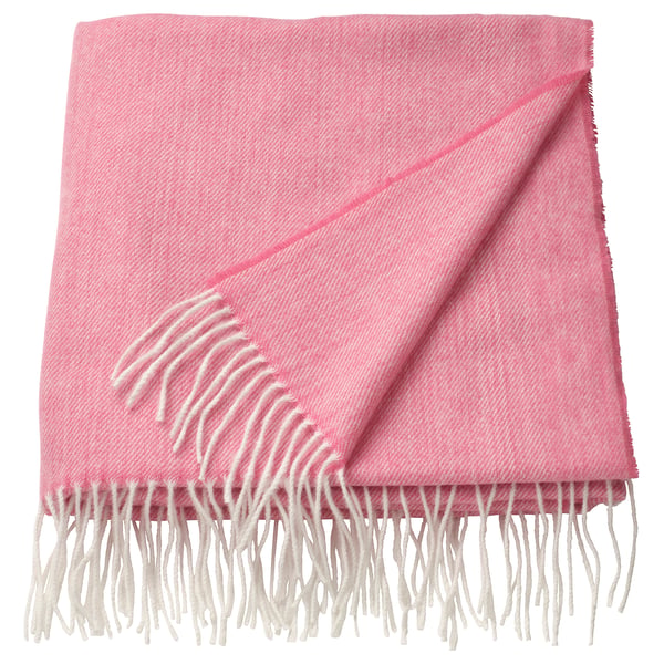 Knallrosa HOLMVI pläd med fransar, mjuk, återvunnen polyester.