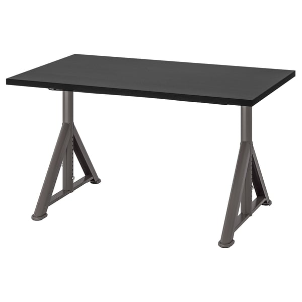 Ett IDÅSEN svart skrivbord med rektangulär skiva och metallben i bockdesign, lämpligt för olika användningsområden.
