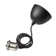 Bilden visar svart JÄLLBY-lampa med förnicklad bas, flexibel sladd, modern design.