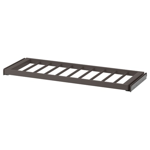 Grå byxhängare med lameller i stål och fiberboard.
