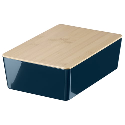 KUGGIS låda: blank blågrön, rektangulär, bambulock, passar billy hyllor.