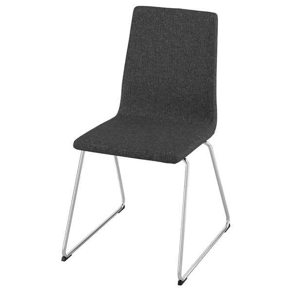 Modern grå LILLÅNÄS stol med elegant slädbas, stoppad sits och böjd rygg.