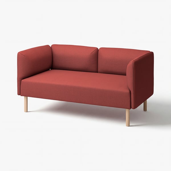 Röd LILLEHEM modulsoffa med träben och fyrkantig design.