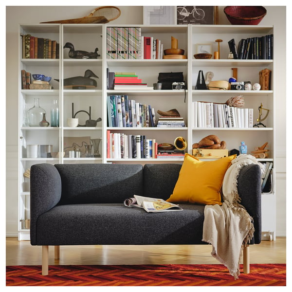 LILLEHEM 2-sitsig modulsoffa, Gunnared/mörkgrå trä