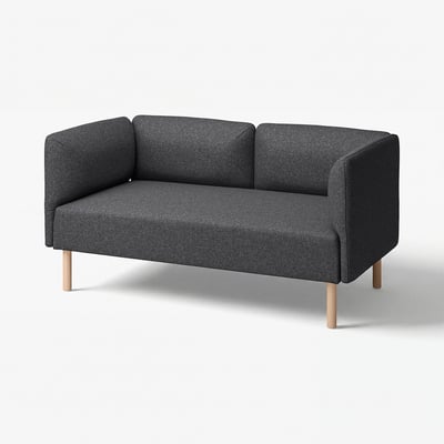 En stilfull, mörkgrå LILLEHEM tvåsitssoffa med träben, designad för komfort och modern estetisk stil.