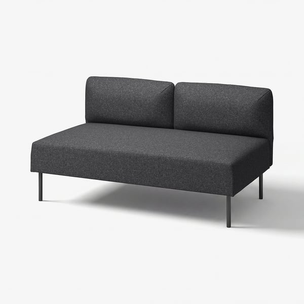 En modern, kolgrå LILLEHEM tvåsitssoffa med slanka metallben, som erbjuder en minimalistisk design.