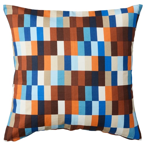 LÖVNATURSKOG Kuddfodral, brun/blå, 50x50 cm
