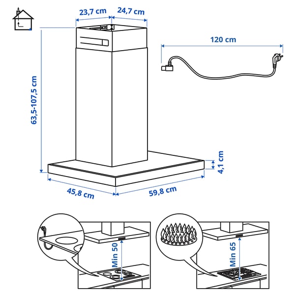 Illustration med mått för produkten: MATÄLSKARE.
