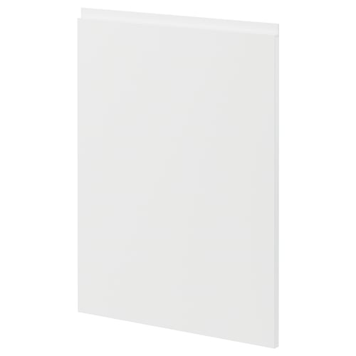 Modern vit skåplucka, elegant och minimalistisk, en del av kökssystemet METOD, rektangulär form med plastkanter.