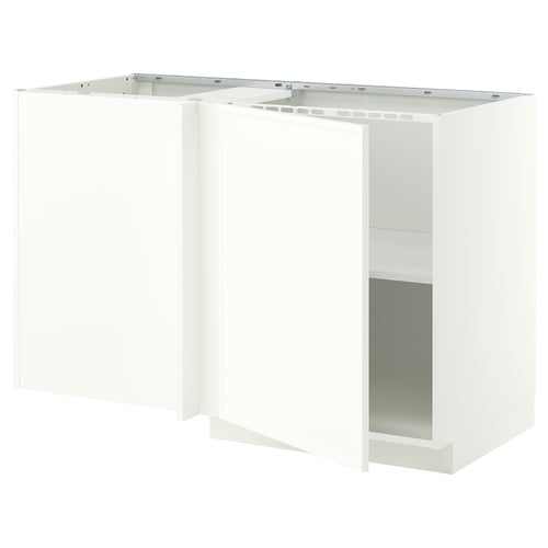 METOD Bänkhörnskåp med hyllplan, vit/Aspudden matt vit, 128x68 cm