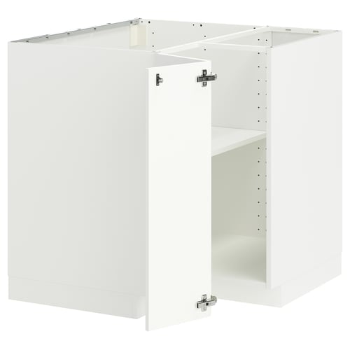 Vitt METOD köksskåp med blanka dörrar, justerbara hyllor, robust ram, modern design.