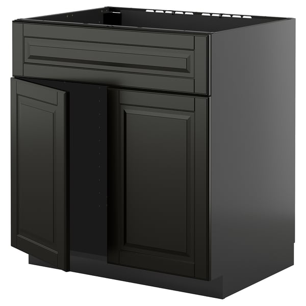 Svart köksskåp med två dörrar och en låda. Modern design för ett elegant, sofistikerat utseende.