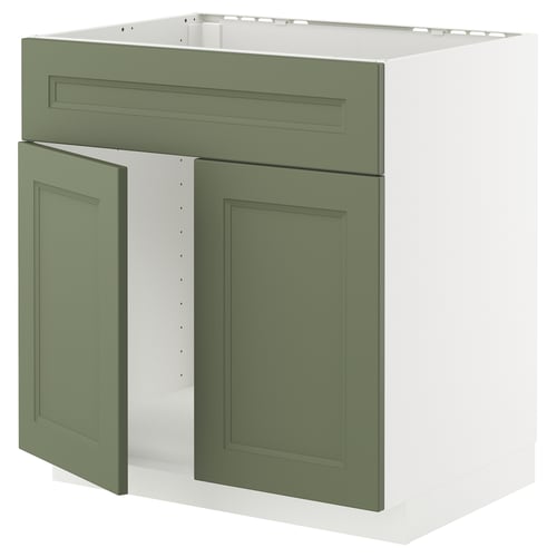 Grönt köksskåp, vit inredning. Certifierade möbler med modern, klassisk design.