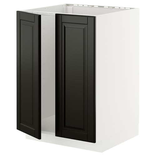 METOD vitt köksskåp med svarta dörrar, fyrkantig, elegant design.