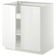 Ett vitt ikea METOD köksskåp. Den är rektangulär, har en blank yta och en öppen hylla.