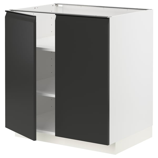 Modernt köksskåp, METOD, vitt och svart, med fyrkantig form och elegant design.