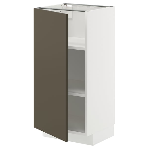Modernt METOD köksskåp, mörkbrunt/beige, vit ram, justerbara hyllor, fyrkantig form, elegant design.