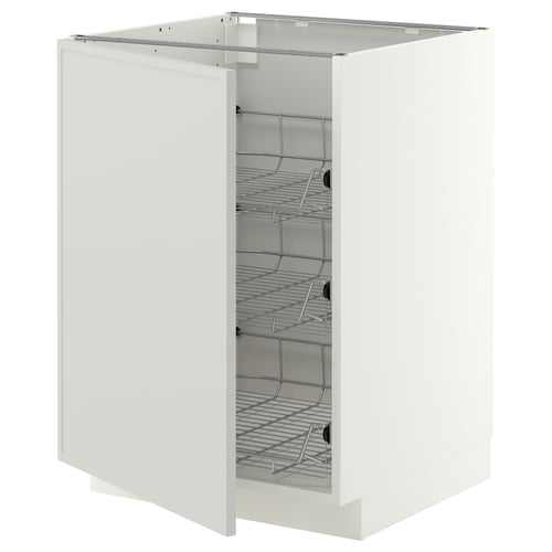 METOD Bänkskåp med trådbackar, vit/Aspudden ljusgrå, 60x60 cm