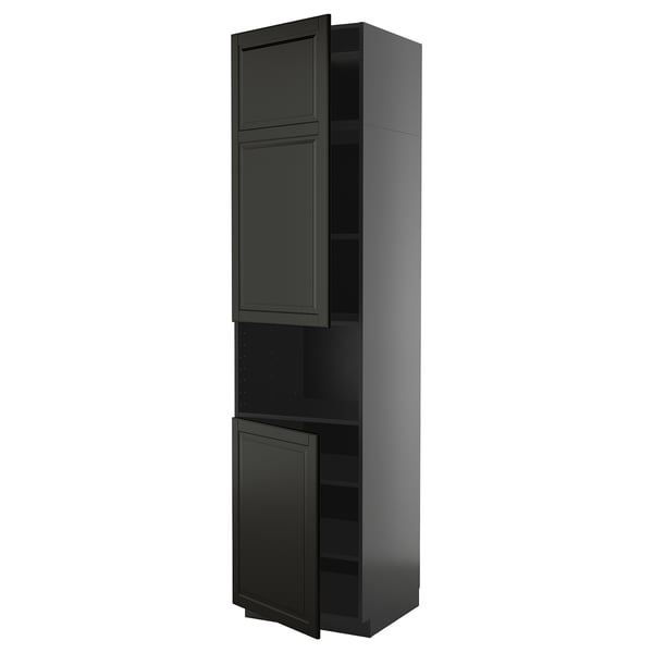 Svart METOD-skåp, högt med justerbara hyllplan, elegant modern design.