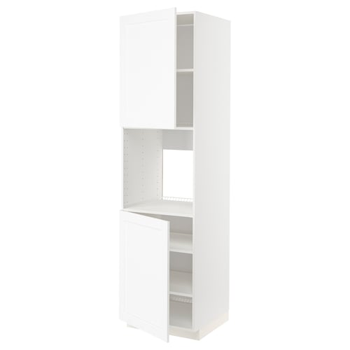 Vitt METOD köksskåp med en dörr och en öppen hylla, minimalistisk design.