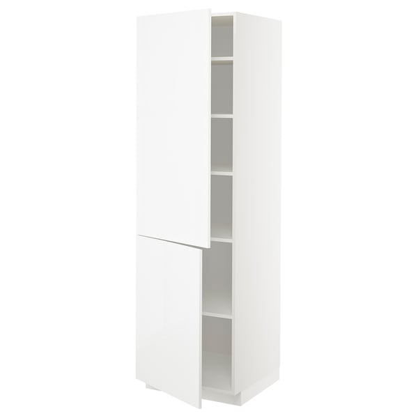 Vitt METOD-skåp, modern design, blank yta, hög rektangulär form, med justerbara hyllplan.