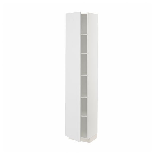 Vitt METOD högskåp med tre hyllplan. Modern, minimalistisk design, tillverkad av spånskiva och träfiberskiva.