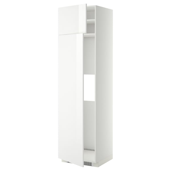 Ett vitt METOD-köksskåp med en modern blank yta, med justerbara hyllor och en elegant design.