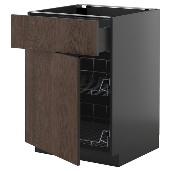 Modern köksenhet: METOD, mörkbrunt sinarpträ, 3 hyllplan, en låda, elegant design.