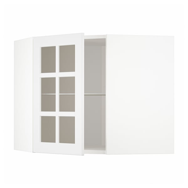 METOD vitt köksskåp med öppen glasdörr, modern design.