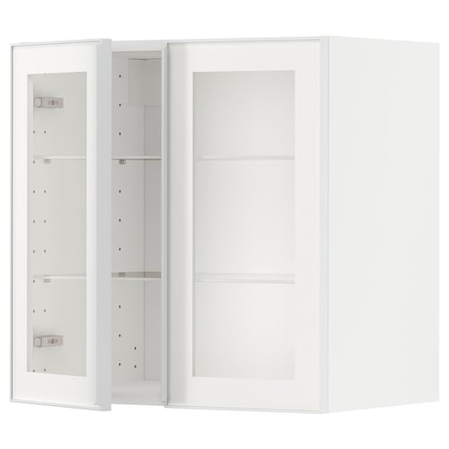 Vitt METOD köksskåp med glasdörr och metallram, modern minimalistisk design.