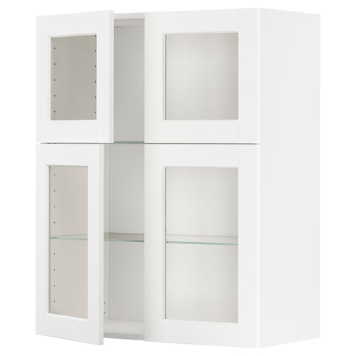 Vitt METOD köksskåp med glasdörrar och justerbar hylla, klassisk design.