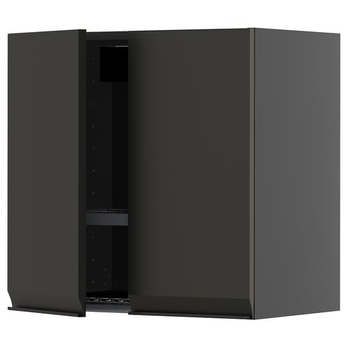 Grått METOD väggskåp i köket med mattsvart lucka, minimalistisk design, en lucka, justerbar hylla.