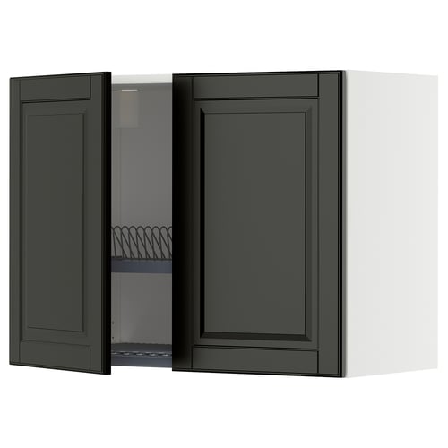 METOD köksskåp, svart med fasade kanter, öppet med invändiga hyllor. 25 års garanti. Fyrkantig, modern design.