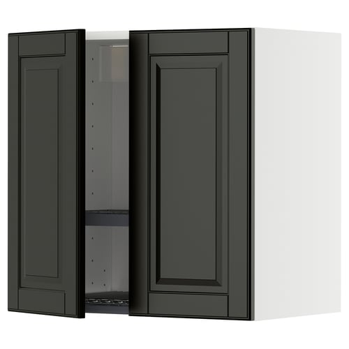 Mörkgrått väggskåp, modern design, justerbar hylla, fasade kanter.
