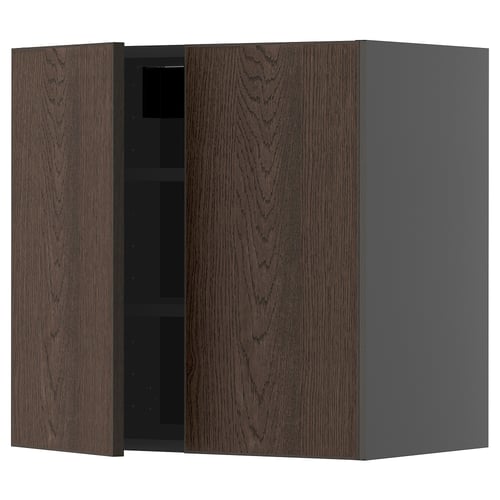 METOD köksskåp, mörkbrun träfinish, två dörrar, fyrkantig form, robust design.