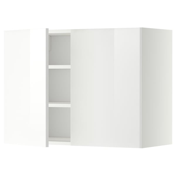 Vitt modernt köksskåp med justerbara hyllor, elegant glansig finish och modern design.