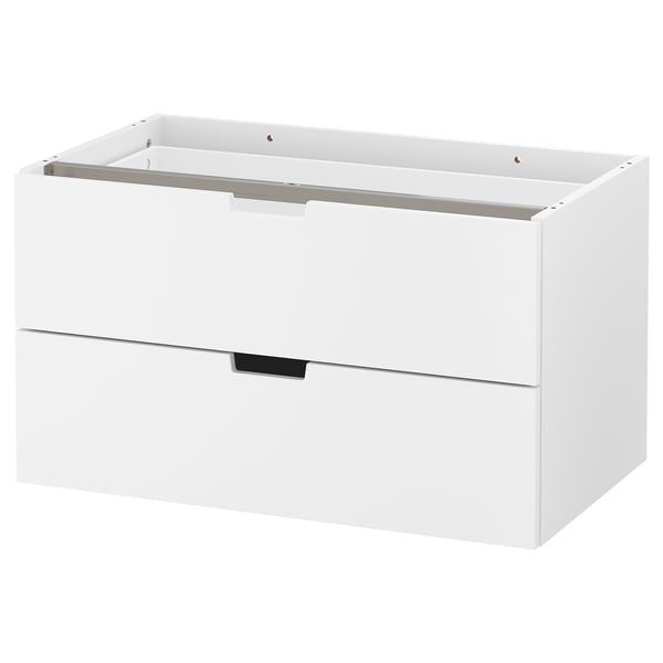 Ikea NORDLI vit byrå med 2 lådor; elegant, rektangulär; modern design med metallhandtag; Idealisk för kompakta utrymmen.