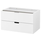 Ikea NORDLI vit byrå med 2 lådor; elegant, rektangulär; modern design med metallhandtag; Idealisk för kompakta utrymmen.