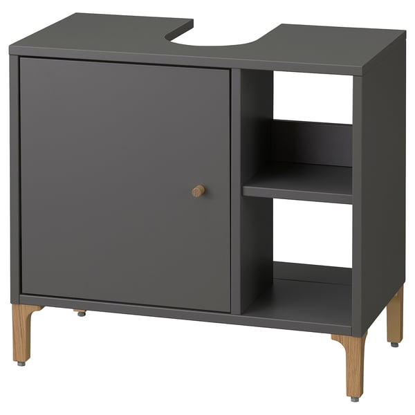 NORSÄLVEN grått tvättställsskåp, träben, matt finish, kompakt design.