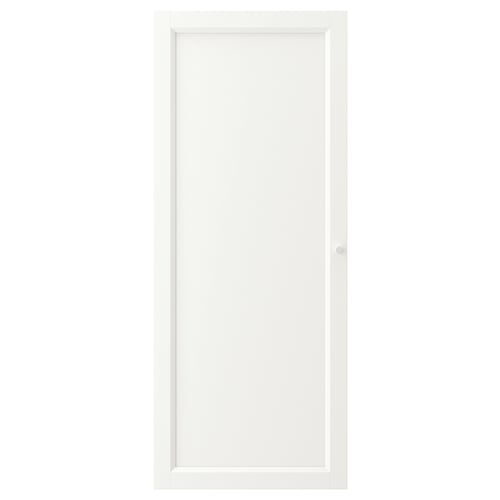 En vit OXBERG-dörr, enkel i designen, med en slät rektangulär panel och släta kanter.