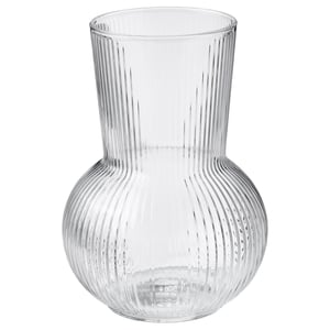 PÅDRAG vas, i klarglas, rund med räfflad design, elegant och dekorativ.