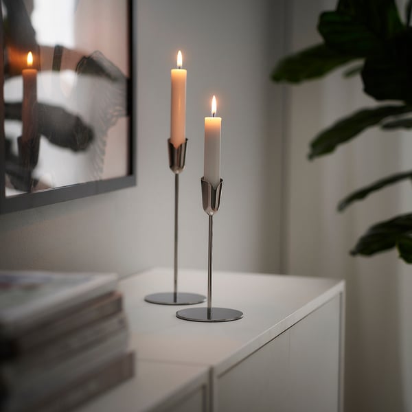 PRAKTAND Ljusstake, set om 2, rostfritt stål