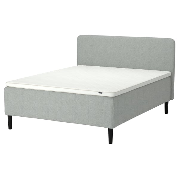 RISHÖJDEN-säng , ljusgrå, tyg, rektangulär, minimalistisk design.