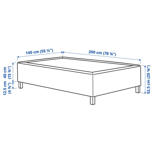 RISHÖJDEN Resårbtn m pocketresårkärna 7 zoner, inkl ben medium fast/Kilanda mörkblå, 140x200 cm