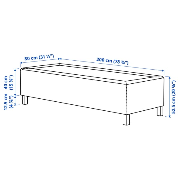 RISHÖJDEN Resårbtn m pocketresårkärna 7 zoner, inkl ben medium fast/Kilanda mörkblå, 80x200 cm