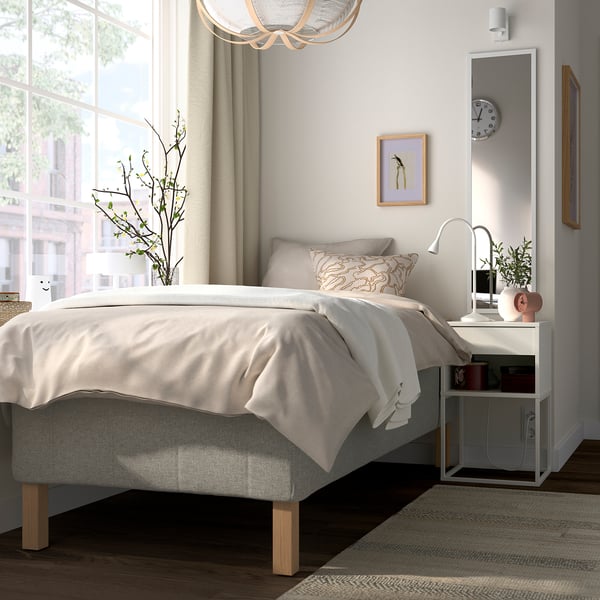 RISHÖJDEN Resårbtn m pocketresårkärna 7 zoner, inkl ben medium fast/Tibbleby beige/grå, 90x200 cm