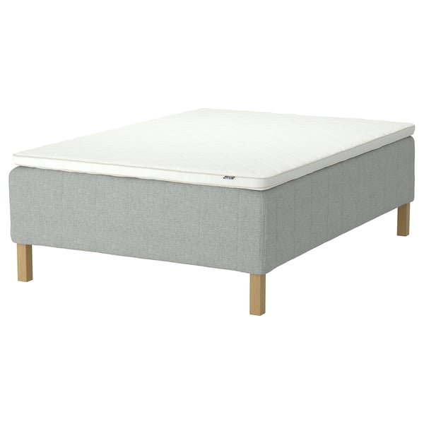 IKEA RISHÖJDEN madrass i vit/grått, rektangulär, klädd med träben.