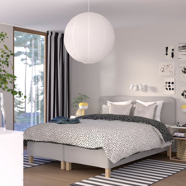 RISHÖJDEN Resårbtn m pocketresårkärna 7 zoner, inkl ben och sänggavel medium fast/Knisa ljusbeige, 160x200 cm